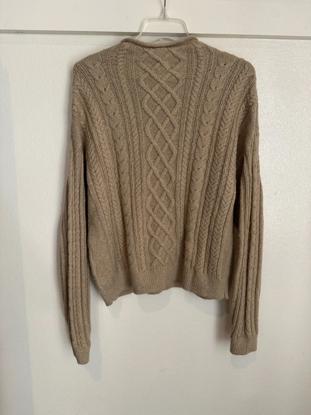 J.Crew Cable Knit Sweater Tan Neutral Chunky Crewneck Pullover Size L Classic